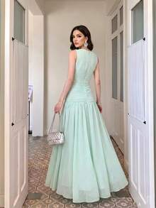 Women's Elegant Sexy Multi-Layer Ruffle Patchwork Design Fashionable Flared Lightweight Luxury Solid Color Dress, Elegant Sexy Party Hollow Out Sequin Patchwork Wedding - Mint Green - View 6