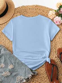 Camiseta casual versátil de mujer con cuello redondo y manga corta con estampado de margaritas - Multicolor 4 - Ver 2