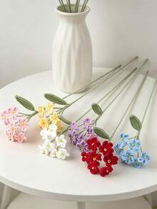 Multi-Color Handmade Crochet Eternal Flowers, Single Bunch With Multiple Mini Flowers, Artificial Woven Flower Bouquet, Best Gift For Christmas, Birthday, Wedding, Graduation, Teacher's Day. Suitable For Restaurant, Room, Bedroom And Other Home Decor, Holiday Gifts And Party Decorations, Valentine's Day Home DIY Floral Arrangement Decoration. - Multicolor - View 4