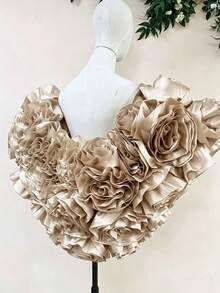European And American Style Handmade 3D Floral Shawl/Capelet, Elegant Accessory For Evening Gown, Pink & Red,Festival,Party - Khaki - View 4