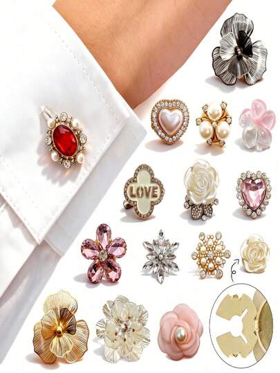 Women's Shirt Metal Flower & Snowflake Shirt Buttons, Niche Button Accessories Versatile Cuff Buttons, French Style Detachable Buttons, Fashion Girl Gift Cute Button Decor Luxury DIY Clothing Buttons