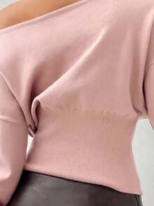 marrón de mujer de manga larga, cuello asimétrico y hombros descubiertos, de punto ajustado, - Rosa Pálido - Ver 7