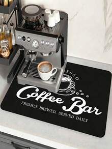 1pc Coffee Machine Kitchen Countertop Drip Mat, Water Dispenser Absorbent Mat, Coffee Bar Mat, Heat-Insulating Coaster, Oil-Proof Table Mat, Coffee Bar Counter Mat Accessory, Suitable For Countertops - Black - View 9