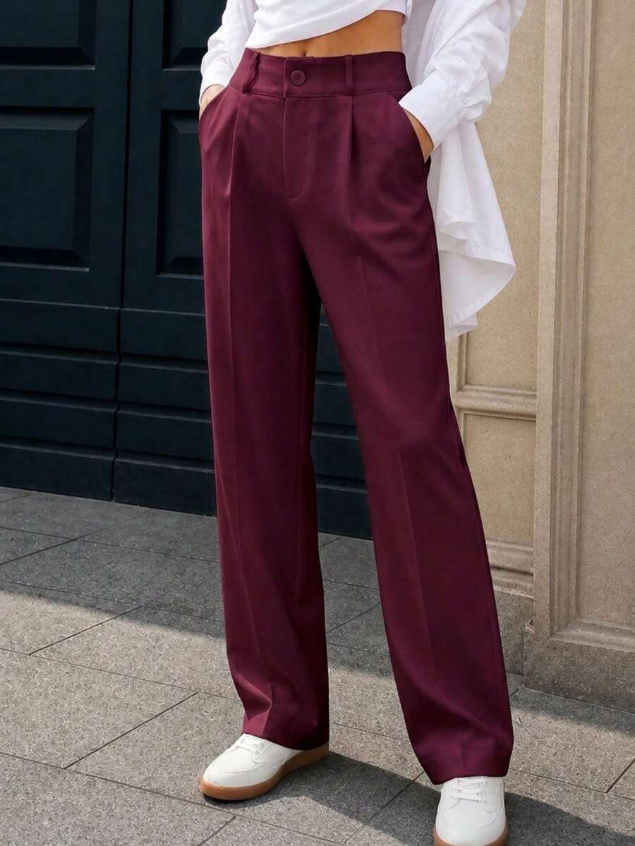MODA MO, REF: 505 Women's Dress Pants, High Waist, Casual, Sophisticated, Elegant, Modern, Casual, Blogger, Striped, Refined Look, Comfortable, Summer  3.3. - 酒紅色 - 查看 1