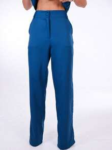Wide-Leg Pants By Alntaria Risco Calca111114 - Teal Blue - View 2