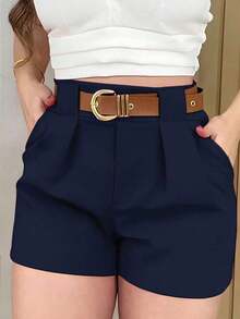 Short de mujer de unicolor versátil y casual - Azul marino - Ver 6