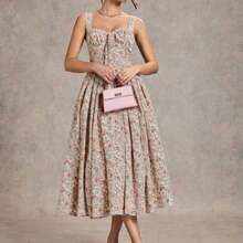 Elegante vestido sin mangas con estampado floral para mujer, adecuado para citas, vacaciones, fiestas de té, discotecas y reuniones, día de San Valentín, trajes de San Valentín para mujeres - Rojo - Ver 1