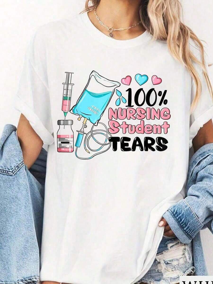100% Algodón, Camiseta Divertida para Estudiantes de Enfermería, Camisetas de Verano para Mujerropa de calor mujer - Blanco - Ver 1