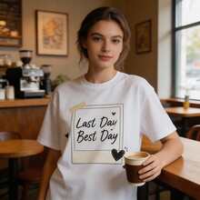 Women's Casual Cotton T-Shirt, "Last Day Best Day" Print, Ideal For Graduation Season, Graduation T-Shirt For Men And Women - 白色 - 查看 2