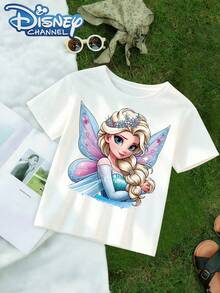 Frozen Elves Pattern, A Cute, Fresh, And Fashionable Disney Girls' Round Neck T-Shirt, 100% Pure Cotton, Is An Ideal Choice For Daily Wear, Holiday Leisure, Outdoor Exploration, Campus Life, And Shopping Trips. It Is Also A Summer Must-Have Item And A Perfect Disney Gift For Both Girls And Boys. - trắng - Xem 2