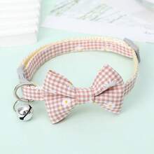 Vòng cổ cho thú cưng có thể điều chỉnh kích thước, với họa tiết kẻ caro, hoa cúc, nơ và mặt dây chuyền chuông dành cho mèo và chó. - Nhiều màu - Xem 4