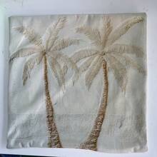 1件熱帶棕櫚樹印花裝飾枕套（2D印花圖案，非刺繡），現代白色配金色飾邊，適用於客廳、臥室、露台裝飾，棕櫚樹主題裝飾，臥室點綴，現代風格，紋理布料，學校寢具，透氣聚酯纖維布料，拉鍊封口，可機洗，45x45 cm - 米色 - 查看 5