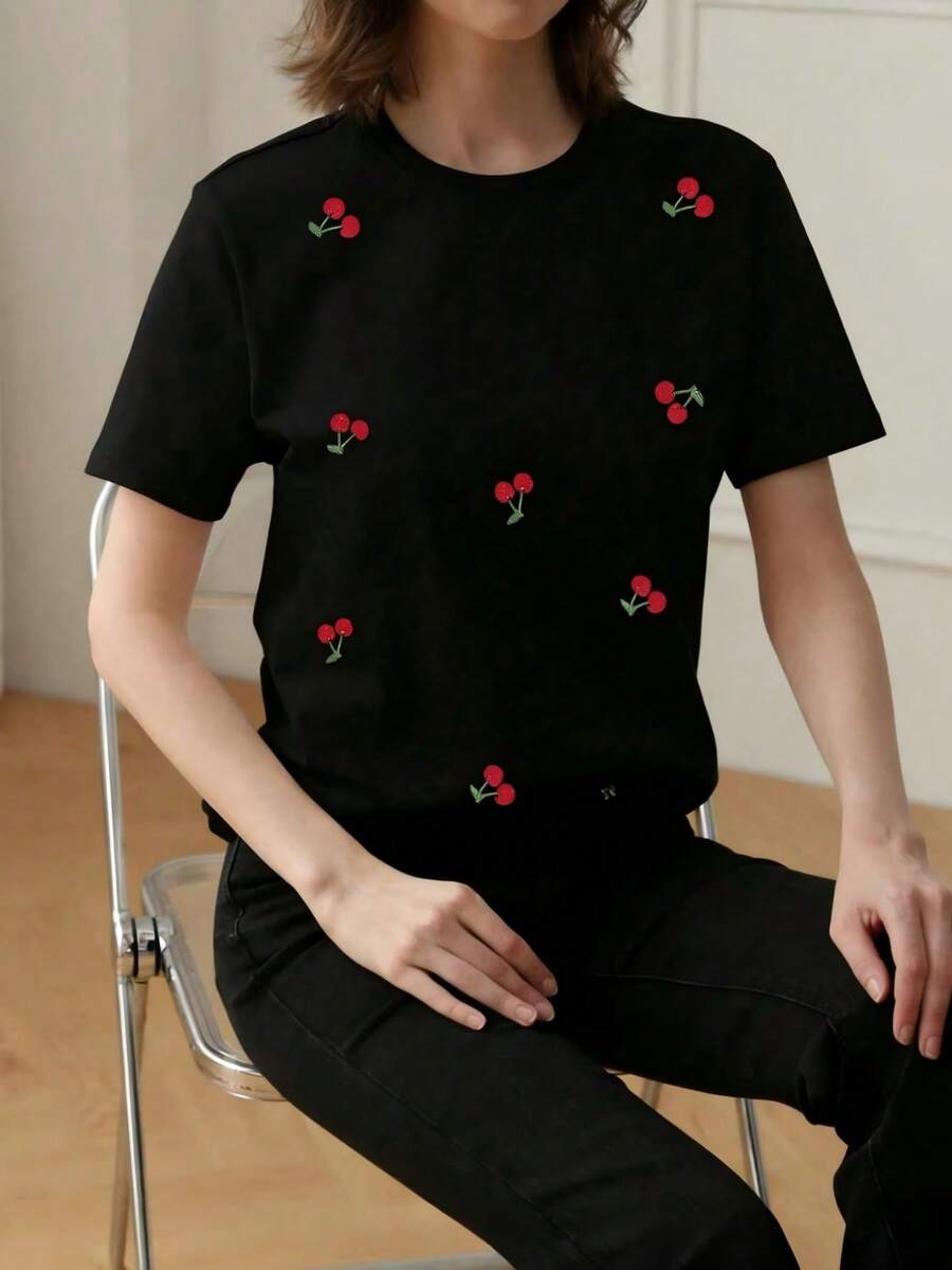 Camiseta unisex manga corta primavera verano 2026, estampado dibujos animados, cuello redondo - Negro - Ver 1