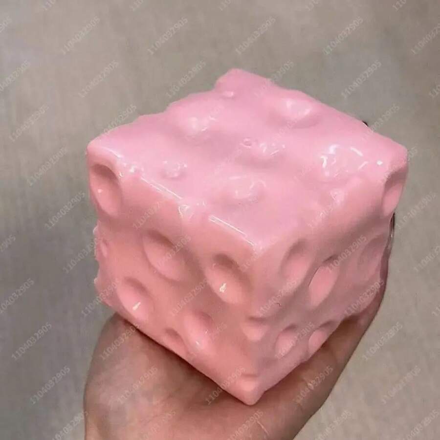 Jumbo Cheese Cube Stress Ball Big Cheese Shapeable Squeeze Ball Non-Bounce Fidget Toy ASMR Sensory Anti-Stress - Phô mai hồng khổng lồ - Xem 1