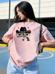 Retro American Style Short Sleeve T-Shirt, Fashionable Short Sleeve T-Shirt For Spring And Summer 2026, Made In Mexico, 180 Grams. Cartoon Print, Couple Design, Suitable For Indoor Or Outdoor Wear. Crew Neck, Unisex, Ideal For Office And Leisure. One-Piece Pack. - PK-P631577SLNDXZGY432 - 查看 3
