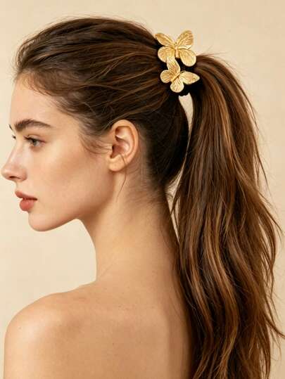 1/2 piezas Vintage Sujetador de Pelo de Metal con Mariposa, Coletero Elástico con Mariposa Chapado en Oro y Plata, Accesorios de Pelo Minimalistas y Estéticos para Niñas