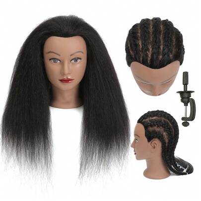 Cabeza de maniquí de 18 pulgadas con 80% de cabello natural, cabeza de entrenamiento para peluquería, muñeca para practicar peinados, trenzas, cornrows y trenzas sin nudos con soporte de pinza (18 pulgadas)