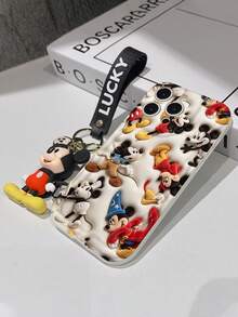 Disney Mickey Mouse Clubhouse Phone Case : 3D Fluffy Pattern Border Protector Phone Soft Phone Case With A Free Cute Mickey Bracelet Chain Lanyard, Mickey, Minnie, Goofy, Donald Duck, Daisy Duck, Pluto, For Apple 17 Promax 17 Pro 16 15 14 13 12 11 Pro Max XS Max X XR Soft Cover Summer Phone Case - trắng - Xem 7