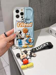 Disney Mickey Mouse Clubhouse Phone Case : 3D Fluffy Pattern Border Protector Phone Soft Phone Case With A Free Cute Mickey Bracelet Chain Lanyard, Mickey, Minnie, Goofy, Donald Duck, Daisy Duck, Pluto, For Apple 17 Promax 17 Pro 16 15 14 13 12 11 Pro Max XS Max X XR Soft Cover Summer Phone Case - White - View 3