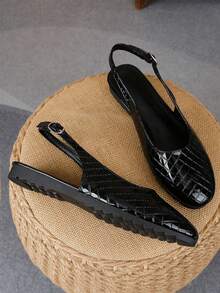 XBYASDF 2026 Nuevos Zapatos Planos Negros Brillantes Acolchados Sin Espalda con Correa Slingback para Mujer, Sandalias de Punta Cerrada con Correa de Hebilla y Vamp Bajo, Zapatos Planos Versátiles para el Día a Día - Negro - Ver 2