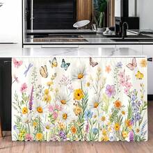 1pc Colorful Wild Flower & Butterfly Print Polyester Short Plush Tablecloth, Convenient Hanging Curtain For Kitchen Cabinet, Ideal Home Decor For Kitchen, Laundry, Storage Cabinets, Also Suitable For Window Curtains - Multicolor - View 9