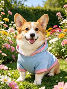 秋冬季狗狗服装，撞色连帽卫衣，保暖又可爱的宠物服装，适合泰迪犬、贵宾犬、小型犬等。 - 薄荷藍 - 查看 1