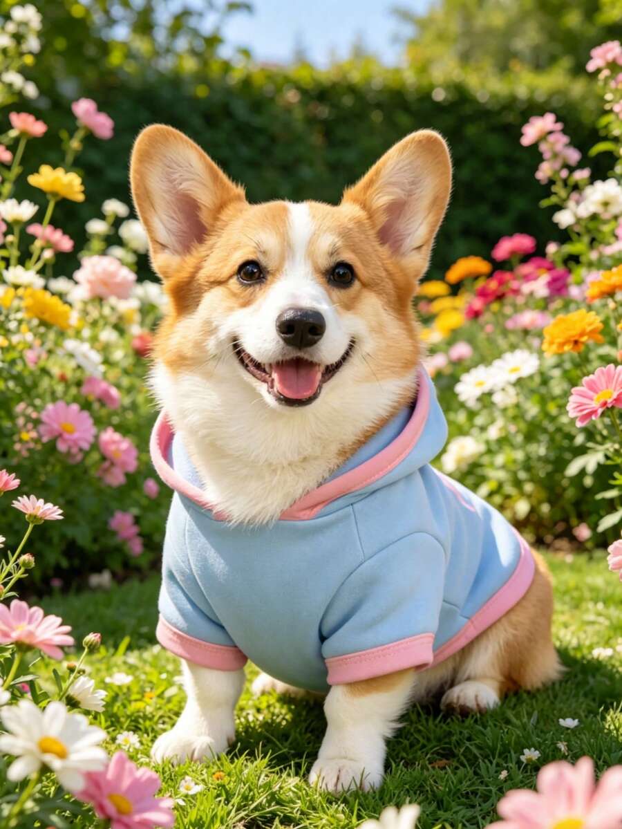 秋冬季狗狗服装，撞色连帽卫衣，保暖又可爱的宠物服装，适合泰迪犬、贵宾犬、小型犬等。 - 薄荷藍 - 查看 1