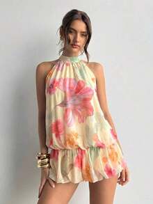 casual de verano para mujer con cuello halter, unicolor y volantes en el bajo - Multicolor - Ver 7