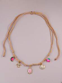 1pc Summer Beach Pendant, Colorful Braided Rope + Gold Chain, Decorated With Mermaid Tail, Seashell, Coconut Tree, Starfish, Sun, Faux Pearl And Turtle Pendants, Suitable For Women's Beach Vacation And Party Wear, Tropical Ocean Style Jewelry - Multicolor - View 13
