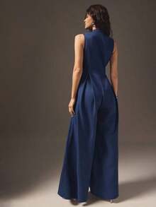 Mono sin mangas con cremallera frontal y piernas extra anchas - Azul - Ver 4