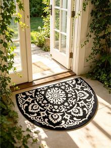 1 pieza Felpudo de lujo con patrón floral de mandala en blanco y negro - Diseño elegante de semicírculo, adecuado para balcón, espacio exterior, alfombra de baño, felpudo de entrada interior, felpudo de bienvenida, alfombra de sala de estar, alfombra de dormitorio, alfombra de baño, patio, vestíbulo, sala de estar, decoración de dormitorio - Multicolor - Ver 4
