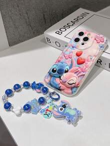 Disney Has Authorized, Phone Case - Chain Set, The Stitch Lilo & Stitch 3D Phone Case Plus A Silicone 3D Stitch Bracelet With Metallic Ring Removable Bracelet, Stitch And Angel Pattern, Compatible With Iphone17/16/15/14/13/12/11/XS/XR/X Plus Pro Max, A Stylish Cartoon Phone Case, The Perfect Gift Choice, Phone Protection, Durable Phone Cover, Great Gift For Friends And Family. - 白色 - 查看 5