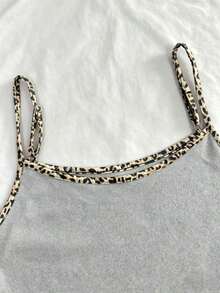 Top de tirantes informal con estampado de leopardo y parches para el verano - Gris Claro - Ver 3