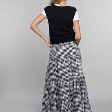Plaid Print High Waist Ruffle Hem Skirt - Rojo - Ver 4