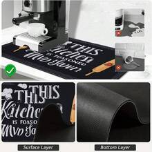 1 pieza Estera de secado de cubiertos, Almohadilla para máquina de café, Base negra con letras inglesas blancas y patrón de rodillo de madera, Estera absorbente apta para cocina, mesa de comedor, cafetería, estera de drenaje multiusos, regalo para el hogar, decoración de mesa - XYLSD-319 - Ver 10