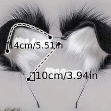 Handmade Plush Animal Ear Headband Accessory For Holiday Cosplay, Dog Ear Headband For Adults - Black and White - View 4
