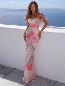 Vestido con estampado floral elegante y espalda descubierta para mujer - Multicolor 2 - Ver 6