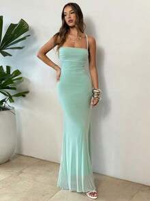 Vestido con estampado floral elegante y espalda descubierta para mujer - verde menta - Ver 6