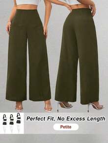 Pantalones de Pierna Ancha de Cintura Alta con Textura para Mujer, Estilo Casual y Sencillo, para la Temporada de Regreso a Clases y Uso Diario - Verde militar - Ver 8