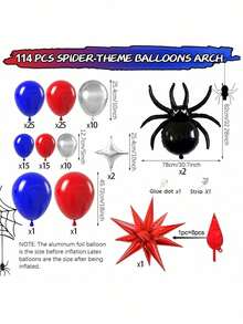 125pcs/Set Black Spider Foil Balloon Arch Kit, Includes Red, Black, Blue Latex Balloons, Suitable For Graduation Ceremony, Spider Theme Party, Birthday Party, Christening Decoration, Back To School Season And Valentine's Day - Multicolor - View 5
