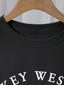 Women's T-Shirt With Florida Keys Key West Tarpon Fish Print And KWEST Lettering - Black With White Print, Loose Fit, Short Sleeve, Casual Design With All-Over "Pride Since 1513" Print, Machine Washable Souvenir Clothing, Y2K T-Shirt - 黑色 - 查看 3
