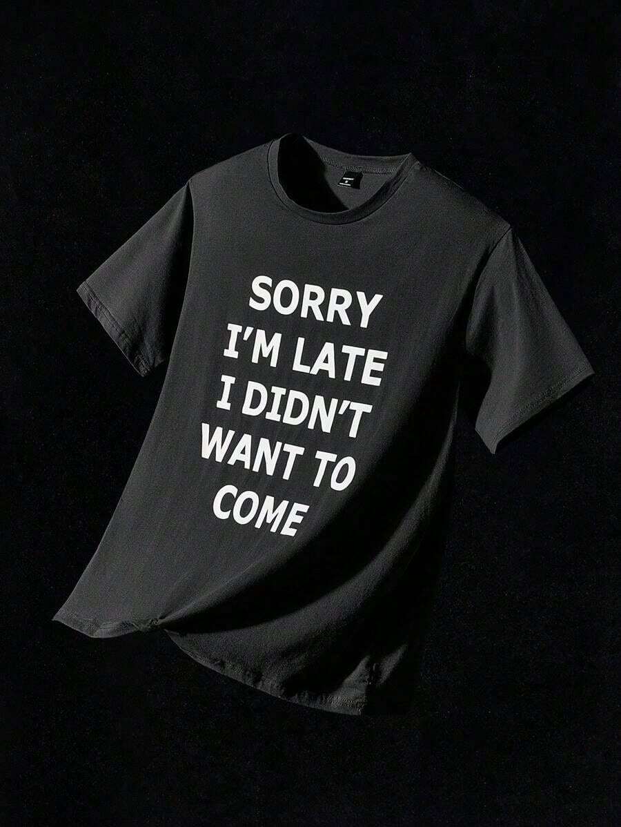 NEON BLANC Short-Sleeved Crew Neck T-Shirt With Letter Print, Casual And Versatile For Everyday Use - Black - View 1