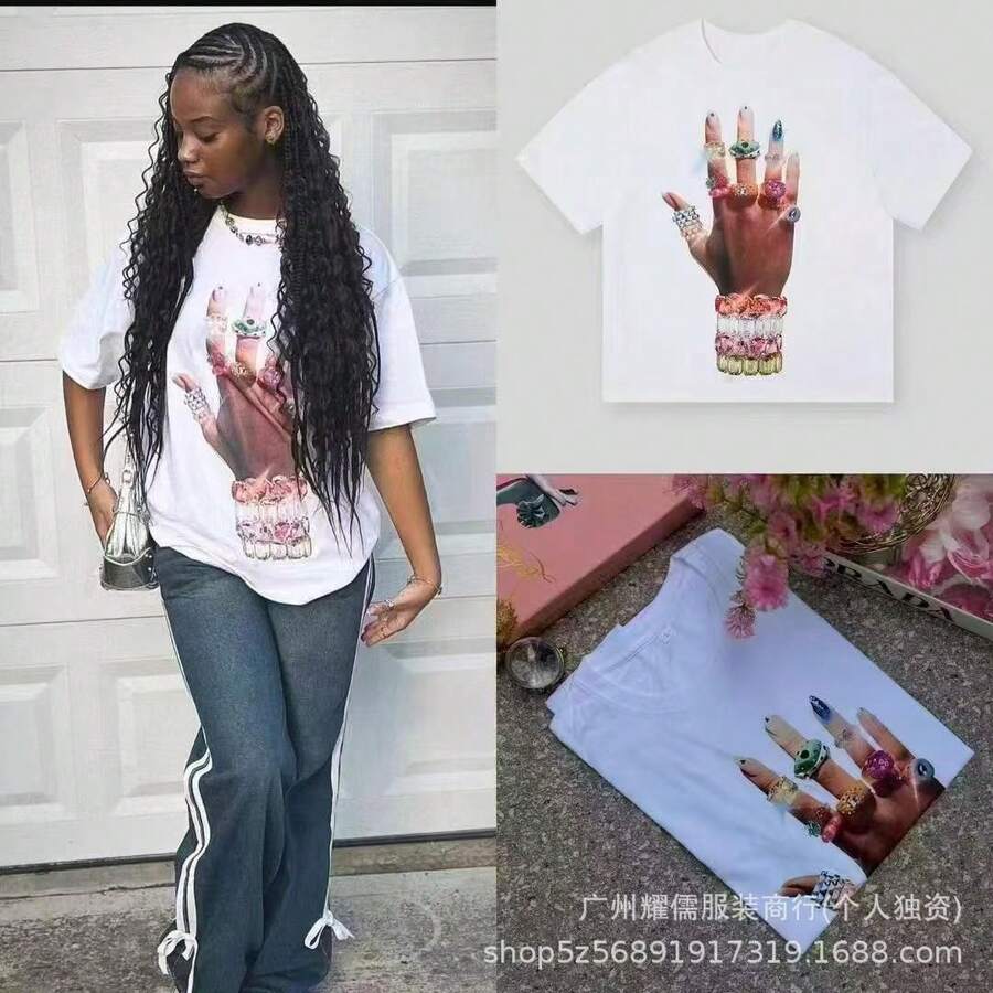 Camiseta de verano 2026 para mujer con estampado gráfico personalizado, holgada y transpirable, ideal para uso diario - Negro - Ver 1