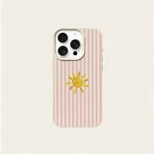 1pc TPU Material Pink Striped Sun Pattern Phone Case Compatible With IPhone 17 Pro Max/17/16 Pro Max/15/13/12/11, S20 FE/A15/S24/A55, Note 11/Note 12/Note 13 Pro, Full Coverage Anti-Drop Soft Protective Phone Cover - White - View 5