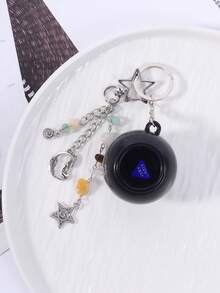 1個可攜式魔球鑰匙圈，放鬆決策助手，耐用塑膠產品，趣味創意情人節禮物，返校特別版黑色魔力預測球，魔術道具玩具，汽車配件，包包掛飾 - 彩色 - 查看 3