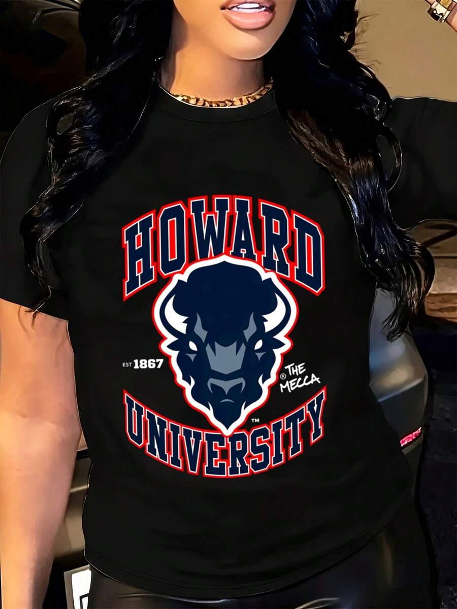 Howard University T Shirt Black Bull Logo And Text College Spirit Wear For Casual Outfits - màu đen - Xem 1