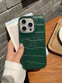 Personalized Luxury Faux Crocodile Embossed Letter Hot Stamping Stylish Phone Case, Compatible With Apple 17, 16, 15, 14, 13, 12, 11 Pro Max, 14, 15, 16 Plus, 17 Air, DIY Gift - Dark Green - View 9