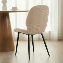 1pc Jacquard Solid Color Dining Chair Cover, Nordic Style Stretch Curved Back Chair Slipcover, Suitable For Kitchen, Wedding, Party - Beige - View 5