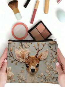 Deer Print Cosmetic Bag | Countryside Style Clutch Organizer Bag | Travel Portable Pouch | Gentle Healing Gift - Multicolor - View 4