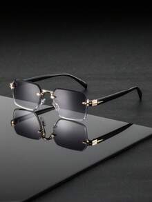 1pc Retro Solid Color Frameless Fashion Glasses, Unisex High-End Personalized Metal Rimless Glasses, Suitable For Vacation, Travel, Street Photography, Hiking, Party, Music Festival, And Ideal Gift - Multicolor - View 12